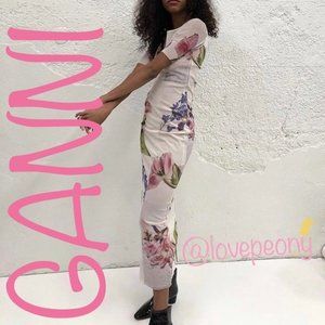 GANNI Printed Bold Floral Mesh Maxi Dress